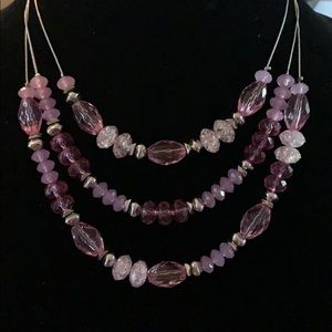 17” new purple & pink beaded necklace 3 strands